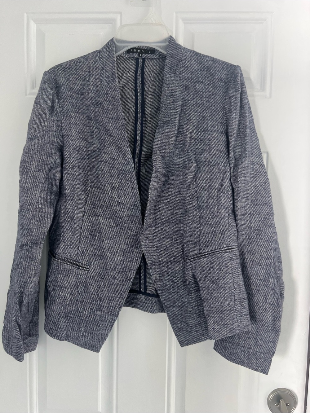 Theory Womens Jacket Size 8 Gray Blazer Open Front Cotton # 922